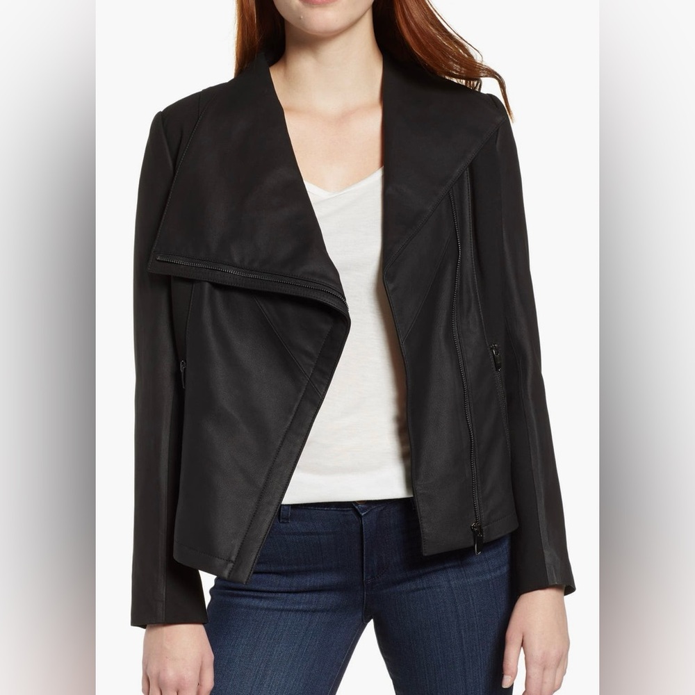Via Spiga | Asymmetrical Leather & Textile Jacket sz S NWT